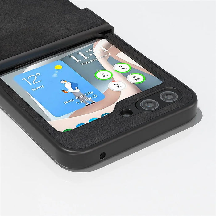 ABEEL For Samsung Galaxy Z Flip5 5G PU Leather + PC Phone Case Cowhide Texture Hinge Protection Cover - Black - 5