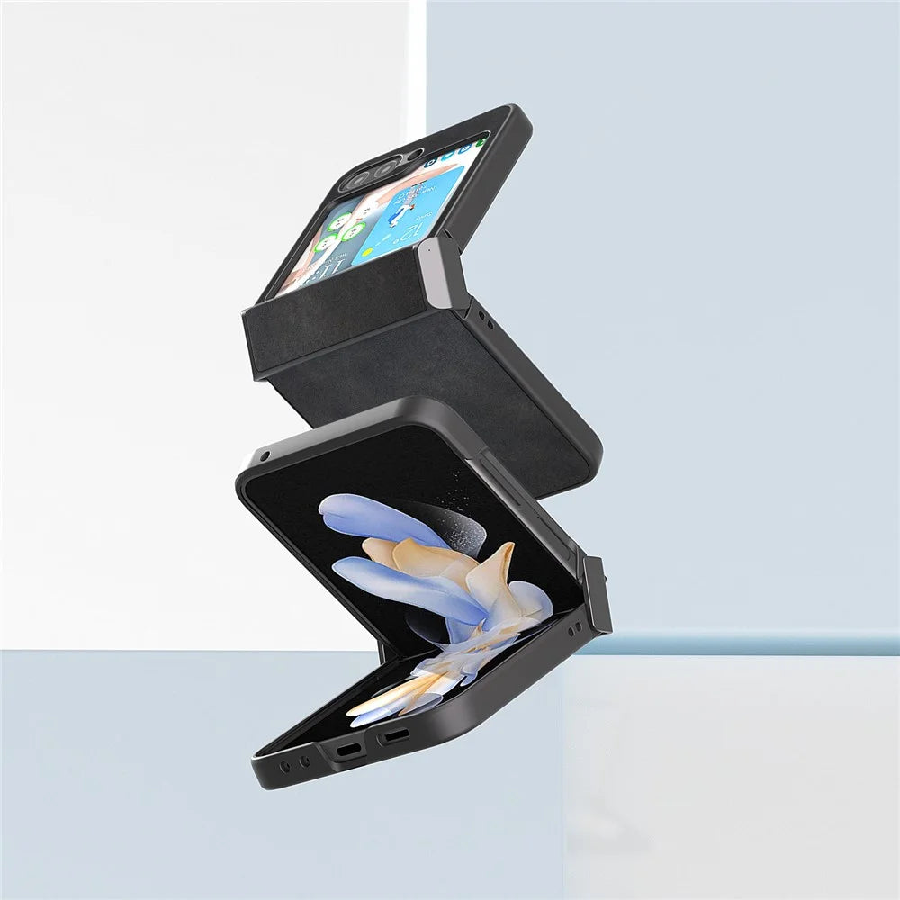 ABEEL For Samsung Galaxy Z Flip5 5G PU Leather + PC Phone Case Cowhide Texture Hinge Protection Cover - Black - 6