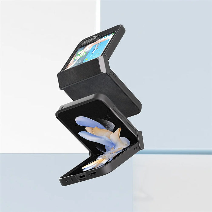 ABEEL For Samsung Galaxy Z Flip5 5G PU Leather + PC Phone Case Cowhide Texture Hinge Protection Cover - Black - 6