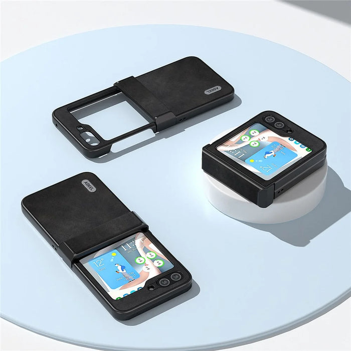 ABEEL For Samsung Galaxy Z Flip5 5G PU Leather + PC Phone Case Cowhide Texture Hinge Protection Cover - Black - 7