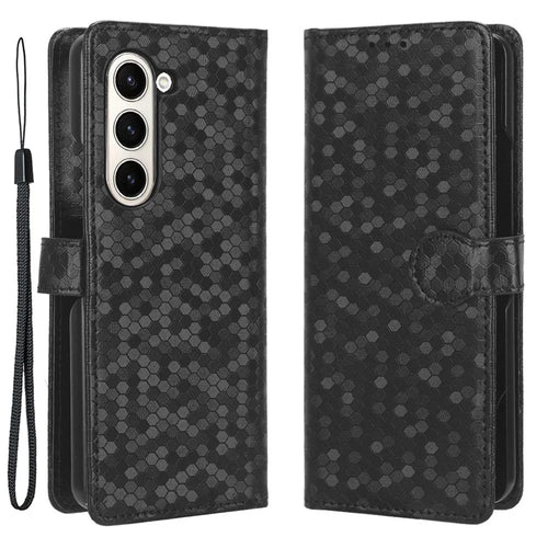 Wallet Shell for Samsung Galaxy Z Fold5 5G Imprinted Dot Pattern Phone Cover PU Leather Stand Case - Black - 1