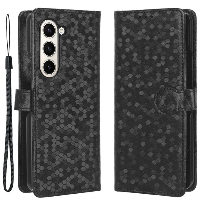Wallet Shell for Samsung Galaxy Z Fold5 5G Imprinted Dot Pattern Phone Cover PU Leather Stand Case - Black - 1