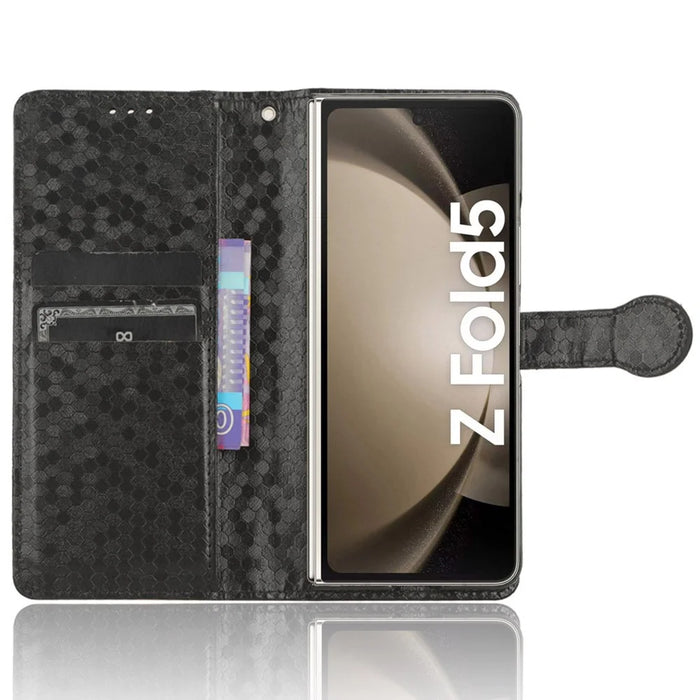 Wallet Shell for Samsung Galaxy Z Fold5 5G Imprinted Dot Pattern Phone Cover PU Leather Stand Case - Black - 2
