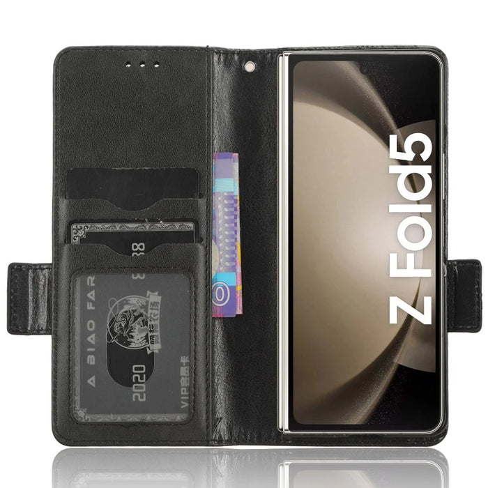 For Samsung Galaxy Z Fold5 5G Imprinted Triangle Cell Phone Cover PU Leather Stand Wallet Case - Black - 2