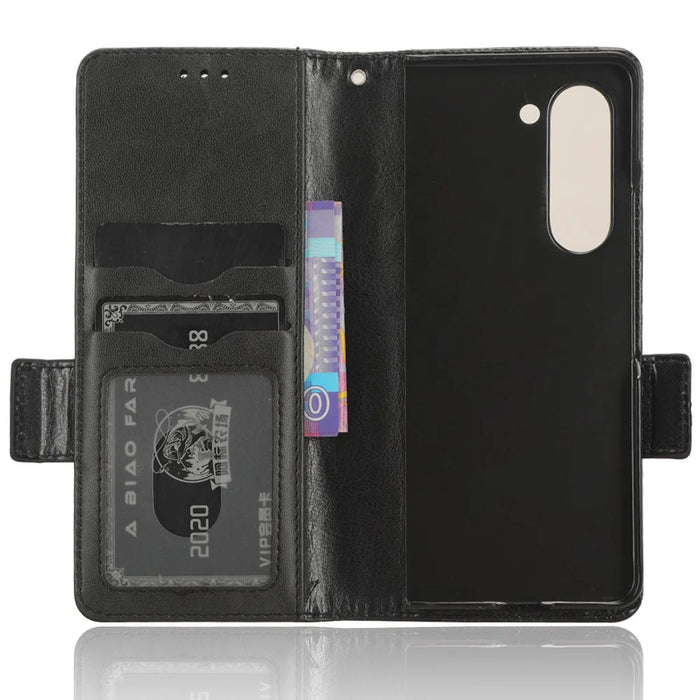 For Samsung Galaxy Z Fold5 5G Imprinted Triangle Cell Phone Cover PU Leather Stand Wallet Case - Black - 4