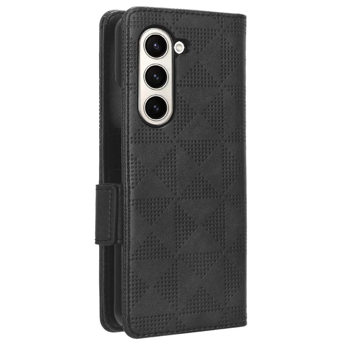 For Samsung Galaxy Z Fold5 5G Imprinted Triangle Cell Phone Cover PU Leather Stand Wallet Case - Black - 7