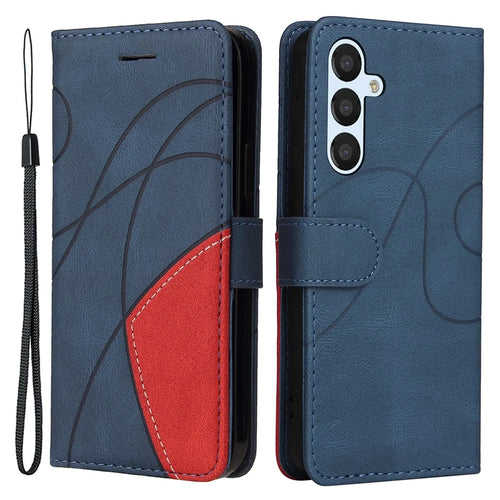 For Samsung Galaxy S23 FE Leather Case Wallet Stand Color Splicing Phone Cover - Blue - 1