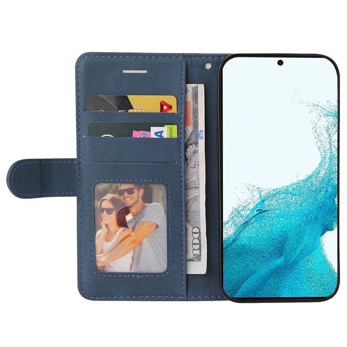 For Samsung Galaxy S23 FE Leather Case Wallet Stand Color Splicing Phone Cover - Blue - 2