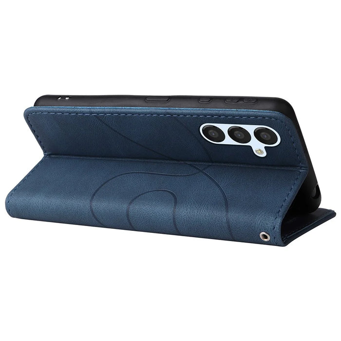 For Samsung Galaxy S23 FE Leather Case Wallet Stand Color Splicing Phone Cover - Blue - 3