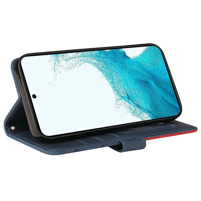 For Samsung Galaxy S23 FE Leather Case Wallet Stand Color Splicing Phone Cover - Blue - 4