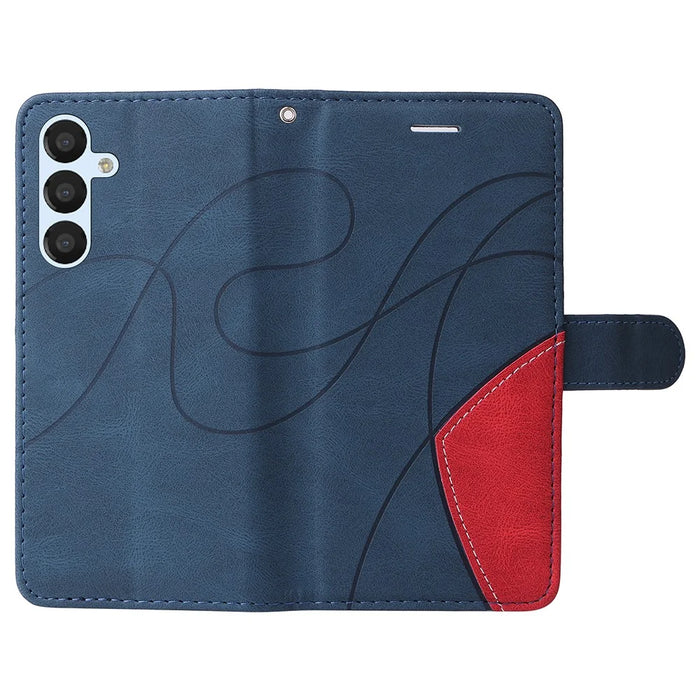 For Samsung Galaxy S23 FE Leather Case Wallet Stand Color Splicing Phone Cover - Blue - 5