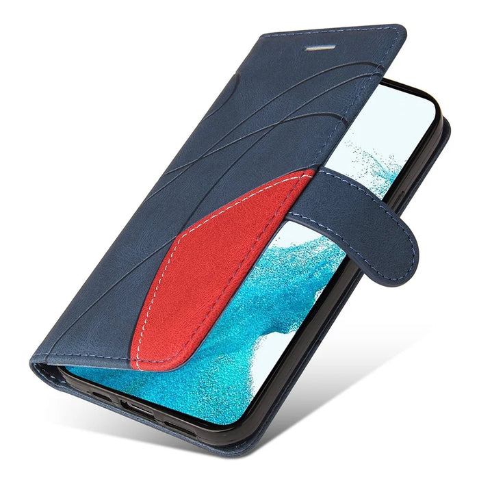For Samsung Galaxy S23 FE Leather Case Wallet Stand Color Splicing Phone Cover - Blue - 6