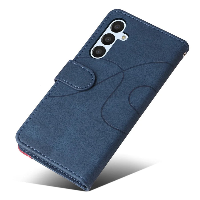 For Samsung Galaxy S23 FE Leather Case Wallet Stand Color Splicing Phone Cover - Blue - 7