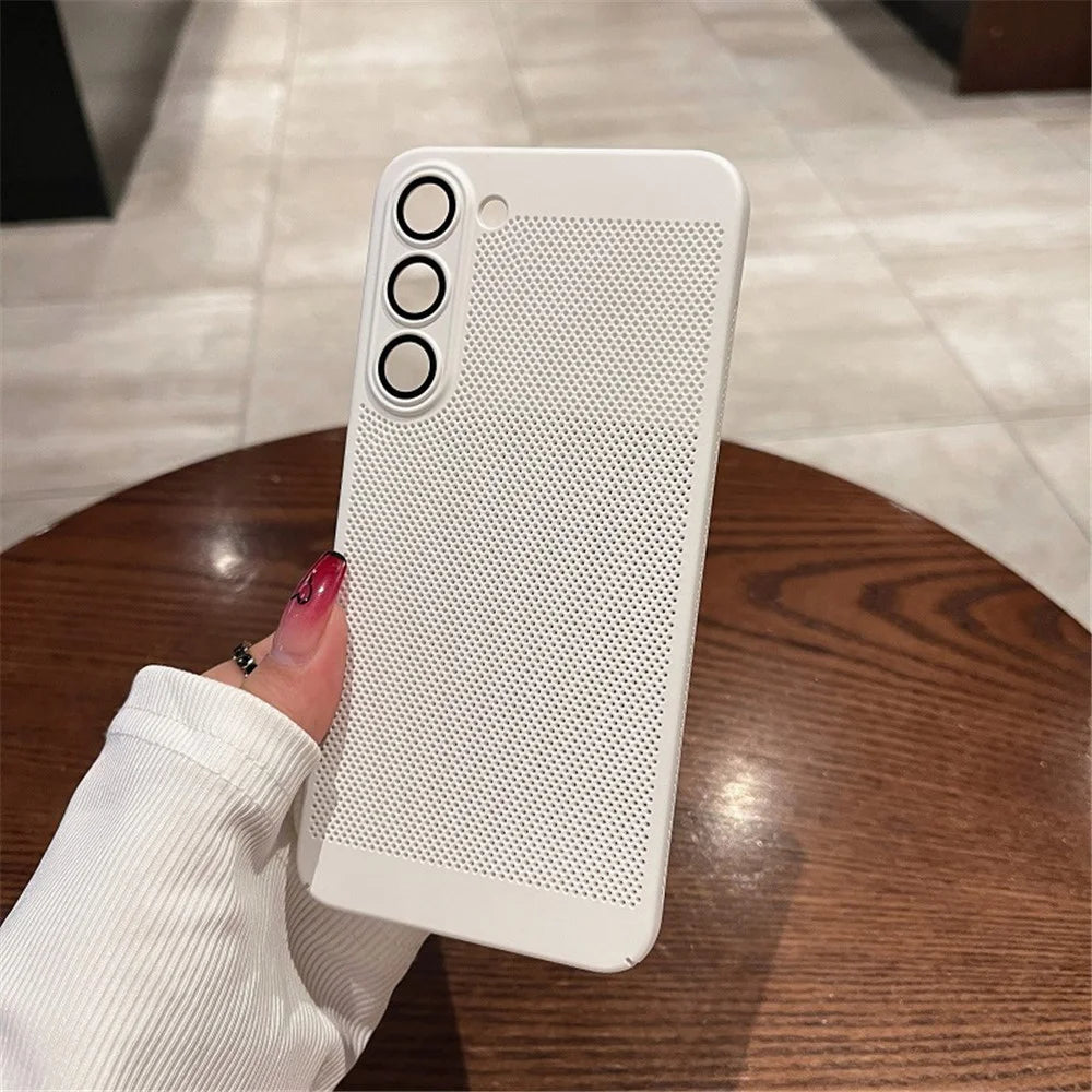 Hard PC Back Cover for Samsung Galaxy S22 5G Breathable Heat Dissipating Mesh Phone Case - White - 1