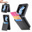 JUNSUNMAY For Samsung Galaxy Z Flip5 5G Card Holder Kickstand Phone Case Litchi Texture PU+PC Phone Cover - Black - 1