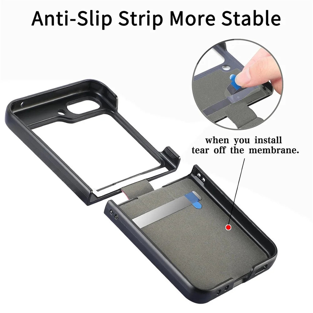 JUNSUNMAY Shockproof Case for Samsung Galaxy Z Flip5 5G Litchi Texture PU+Hard PC Phone Cover with Ring Holder - Black - 6