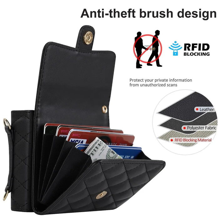 ZD 03 Phone Case for Samsung Galaxy Z Flip5 5G PU Leather + PC RFID Blocking Wallet Cover with Strap - Black - 4