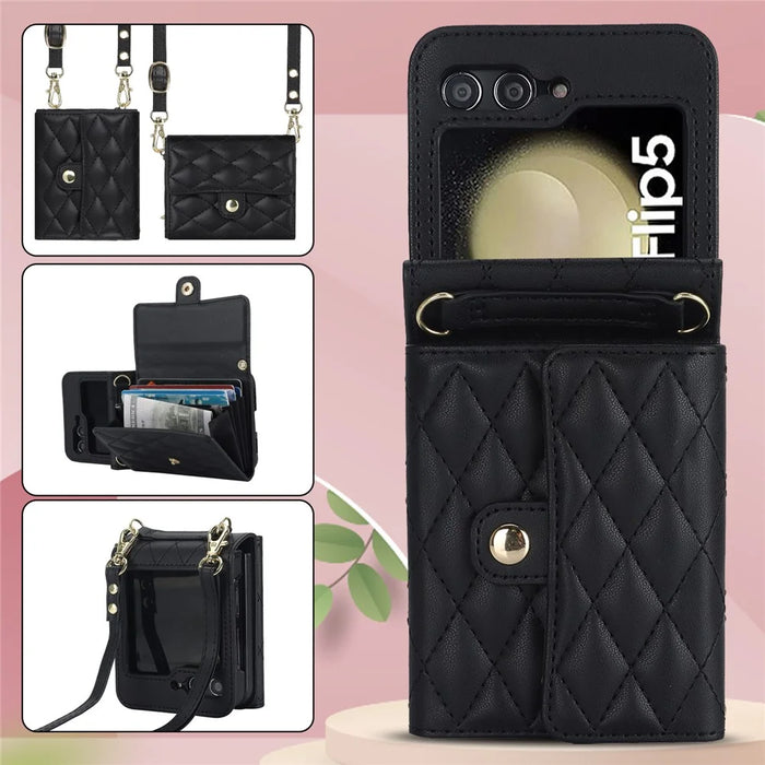 ZD 03 Phone Case for Samsung Galaxy Z Flip5 5G PU Leather + PC RFID Blocking Wallet Cover with Strap - Black - 7
