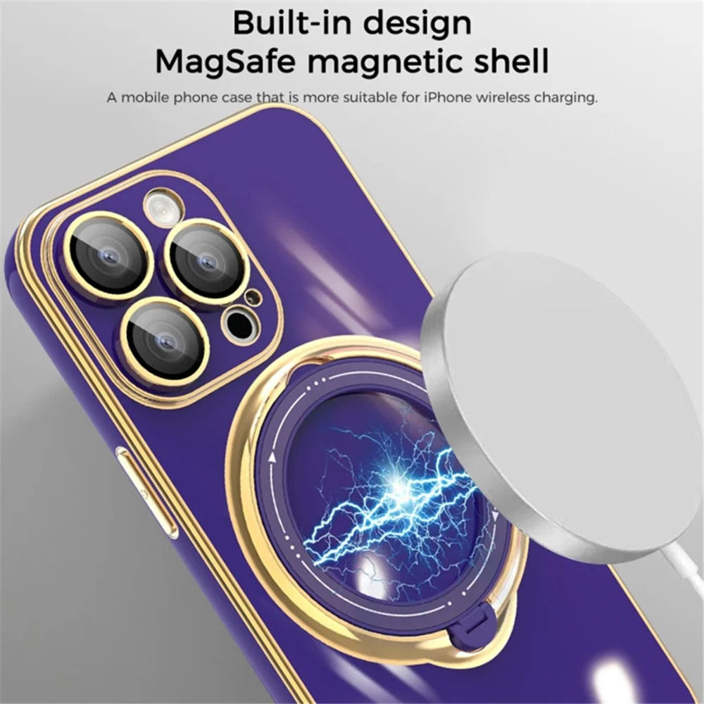 For iPhone 14 Pro Max Electroplating Kickstand Phone Case Soft TPU Cover with Lens Protector - Dark Purple - 4