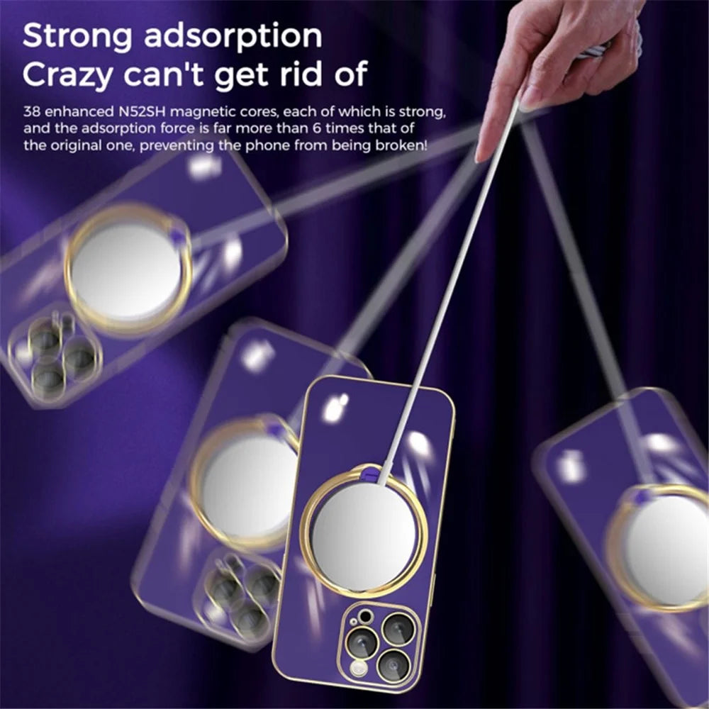 For iPhone 14 Pro Max Electroplating Kickstand Phone Case Soft TPU Cover with Lens Protector - Dark Purple - 5