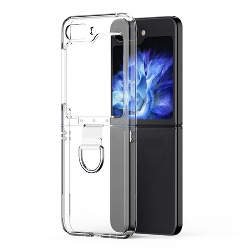 For Samsung Galaxy Z Flip5 5G Hard PC Phone Case Transparent Phone Cover with Metal Ring Holder - 1