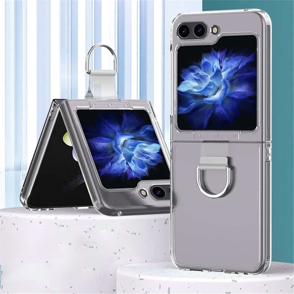 For Samsung Galaxy Z Flip5 5G Hard PC Phone Case Transparent Phone Cover with Metal Ring Holder - 2