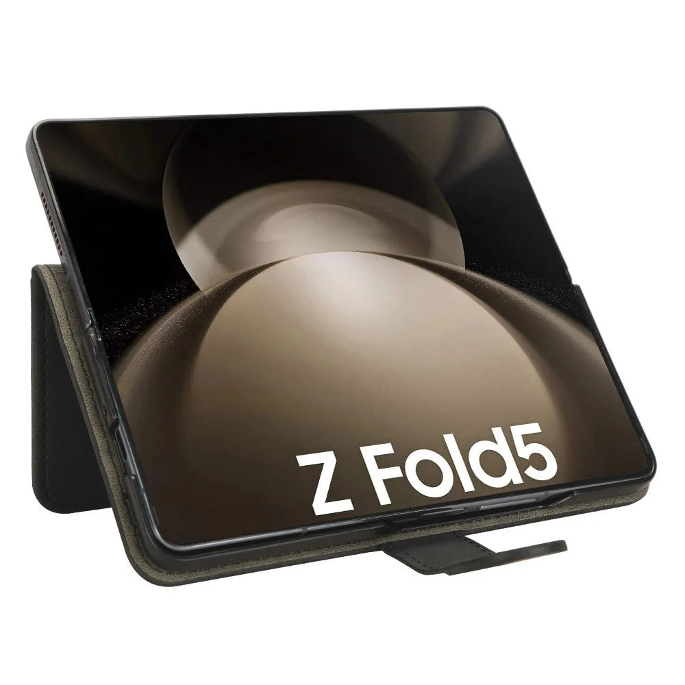 For Samsung Galaxy Z Fold5 5G Wallet PU Leather Case Stand Skin-touch Full Protection Phone Cover - Black - 3
