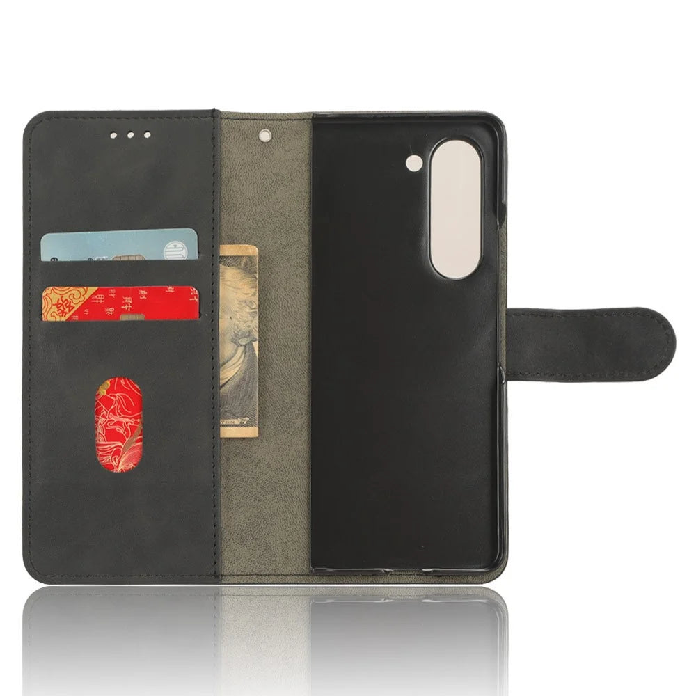 For Samsung Galaxy Z Fold5 5G Wallet PU Leather Case Stand Skin-touch Full Protection Phone Cover - Black - 4