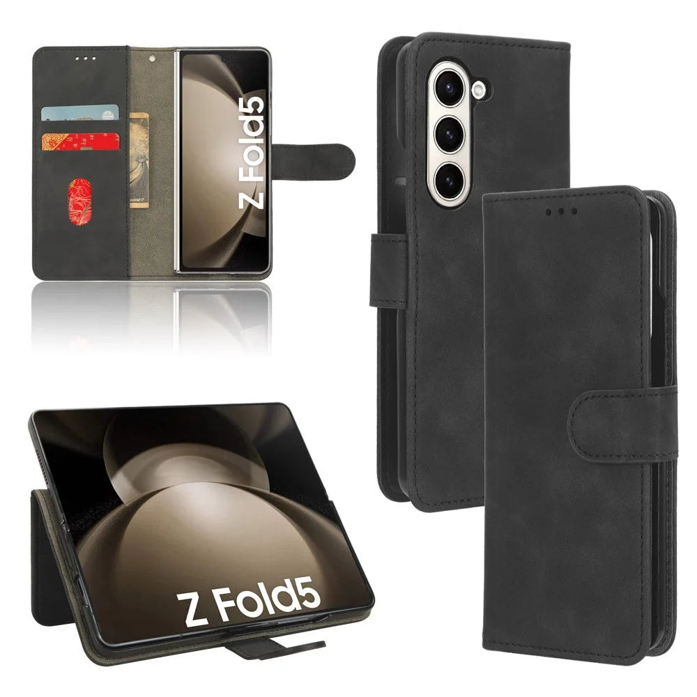 For Samsung Galaxy Z Fold5 5G Wallet PU Leather Case Stand Skin-touch Full Protection Phone Cover - Black - 7