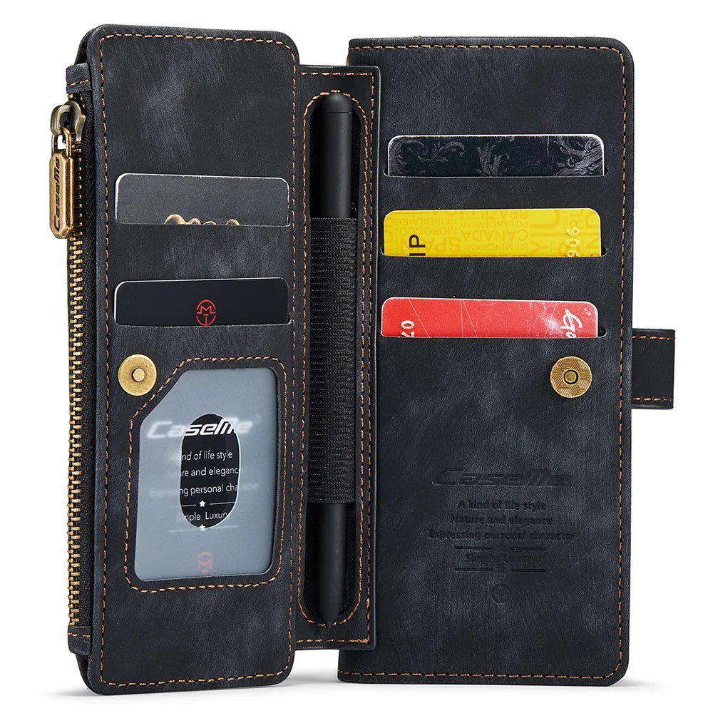 For Samsung Galaxy Z Fold5 5G Phone Cases with Strap CASEME C30 Zipper Multiple Card Holder PU Leather Cover - Black - 4