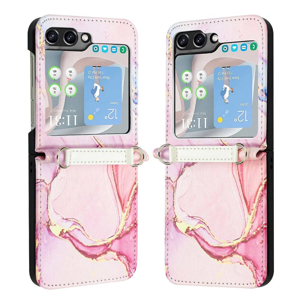 YB Pattern Printing Leather Series-5 for Samsung Galaxy Z Flip5 5G Phone Case Marble Pattern PU Leather Cover - Rose Gold LS005 - 2