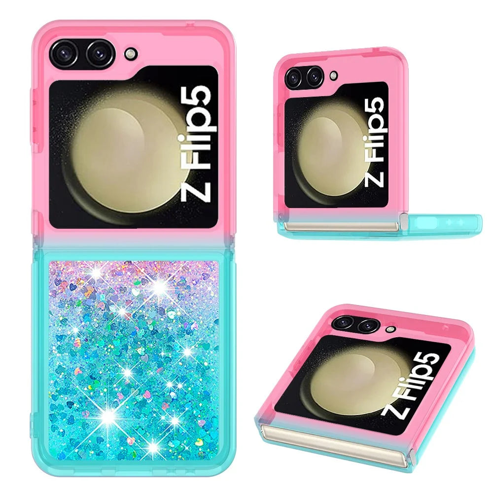 For Samsung Galaxy Z Flip5 5G TPU Case Gradient Quicksand Phone Back Cover - Pink  /  Sky Blue - 1