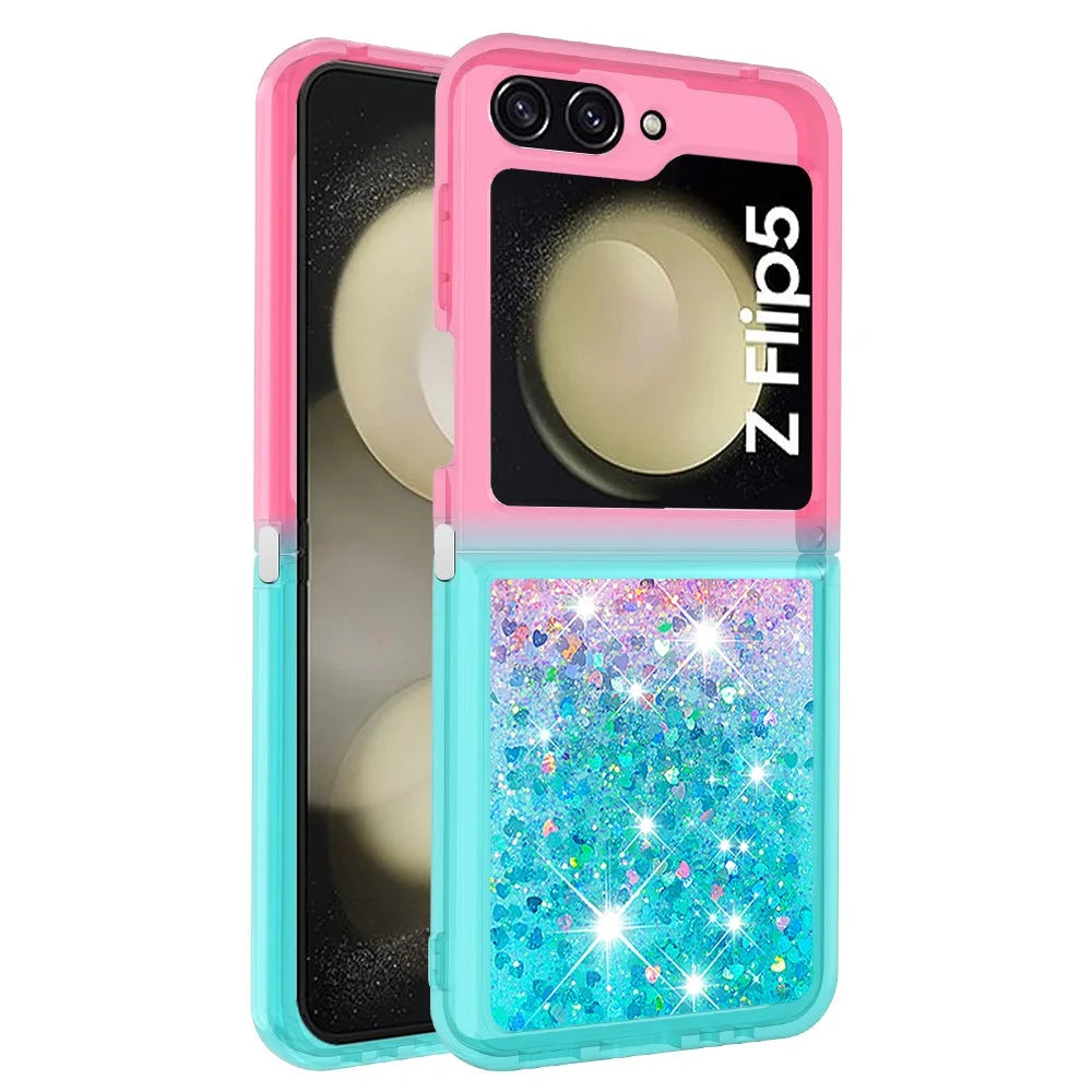 For Samsung Galaxy Z Flip5 5G TPU Case Gradient Quicksand Phone Back Cover - Pink  /  Sky Blue - 3