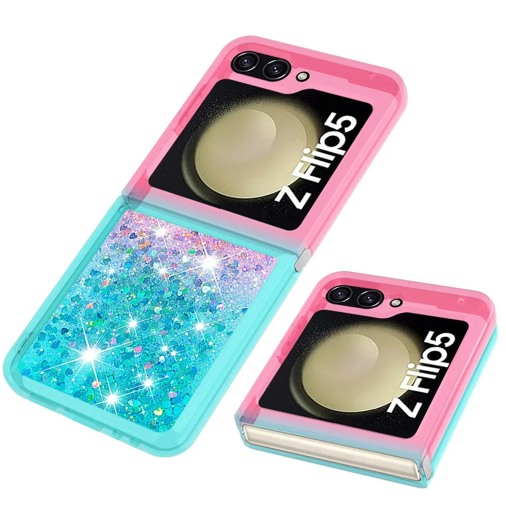 For Samsung Galaxy Z Flip5 5G TPU Case Gradient Quicksand Phone Back Cover - Pink  /  Sky Blue - 4