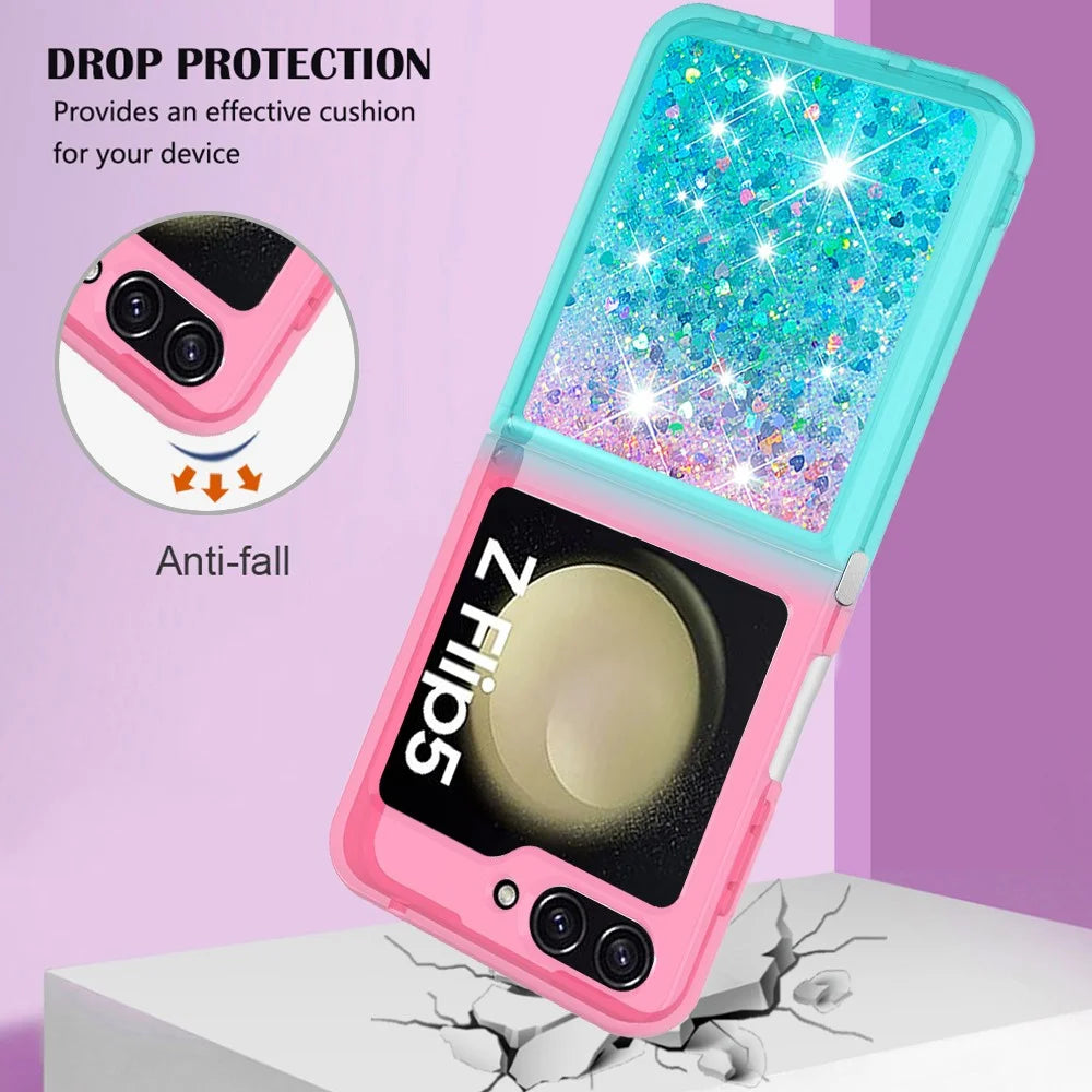 For Samsung Galaxy Z Flip5 5G TPU Case Gradient Quicksand Phone Back Cover - Pink  /  Sky Blue - 5