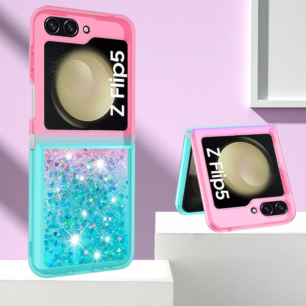 For Samsung Galaxy Z Flip5 5G TPU Case Gradient Quicksand Phone Back Cover - Pink  /  Sky Blue - 6