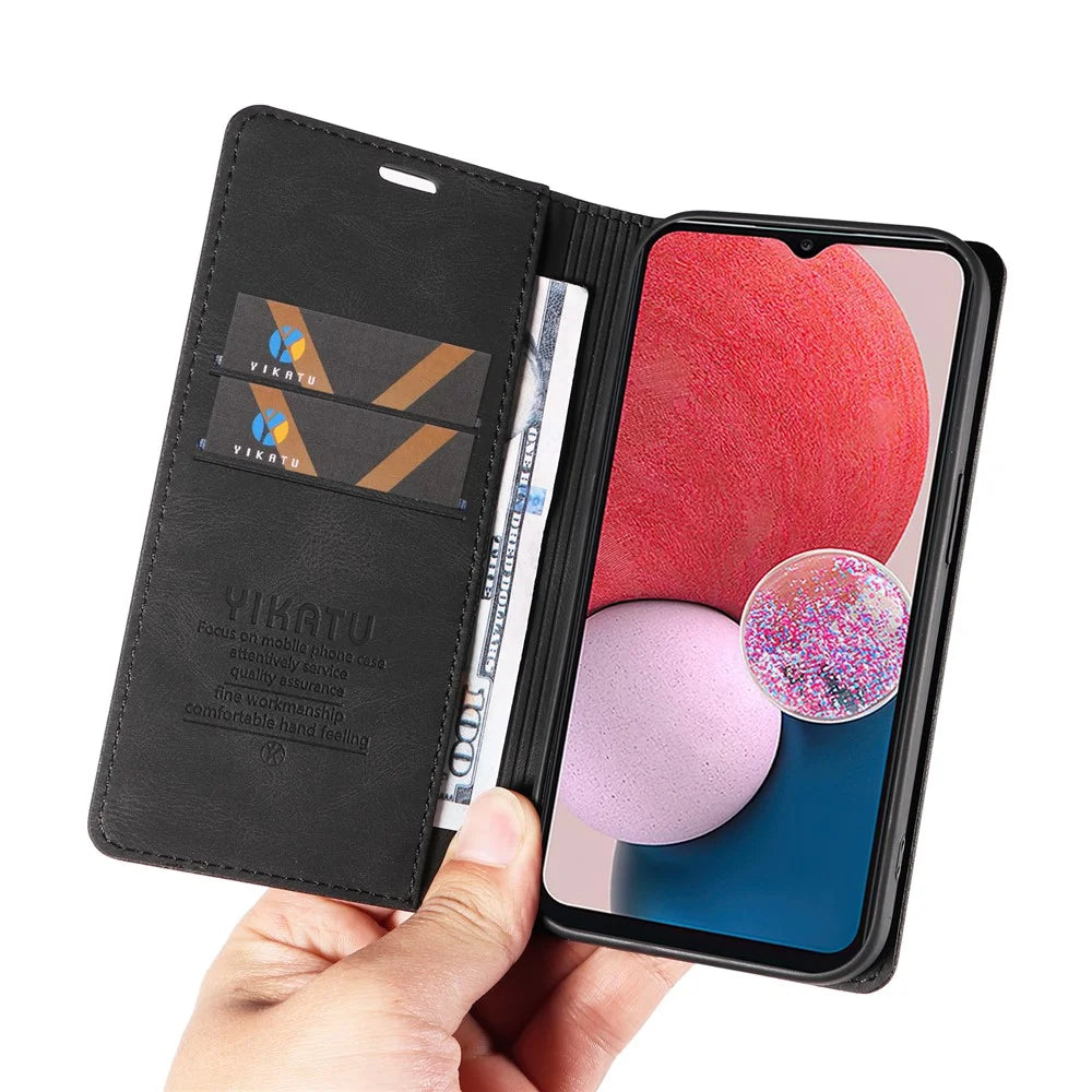 YIKATU YK-004 For Samsung Galaxy A32 5G / M32 5G Skin-touch Flip Stand Cover PU Leather Wallet Phone Case - Black - 6