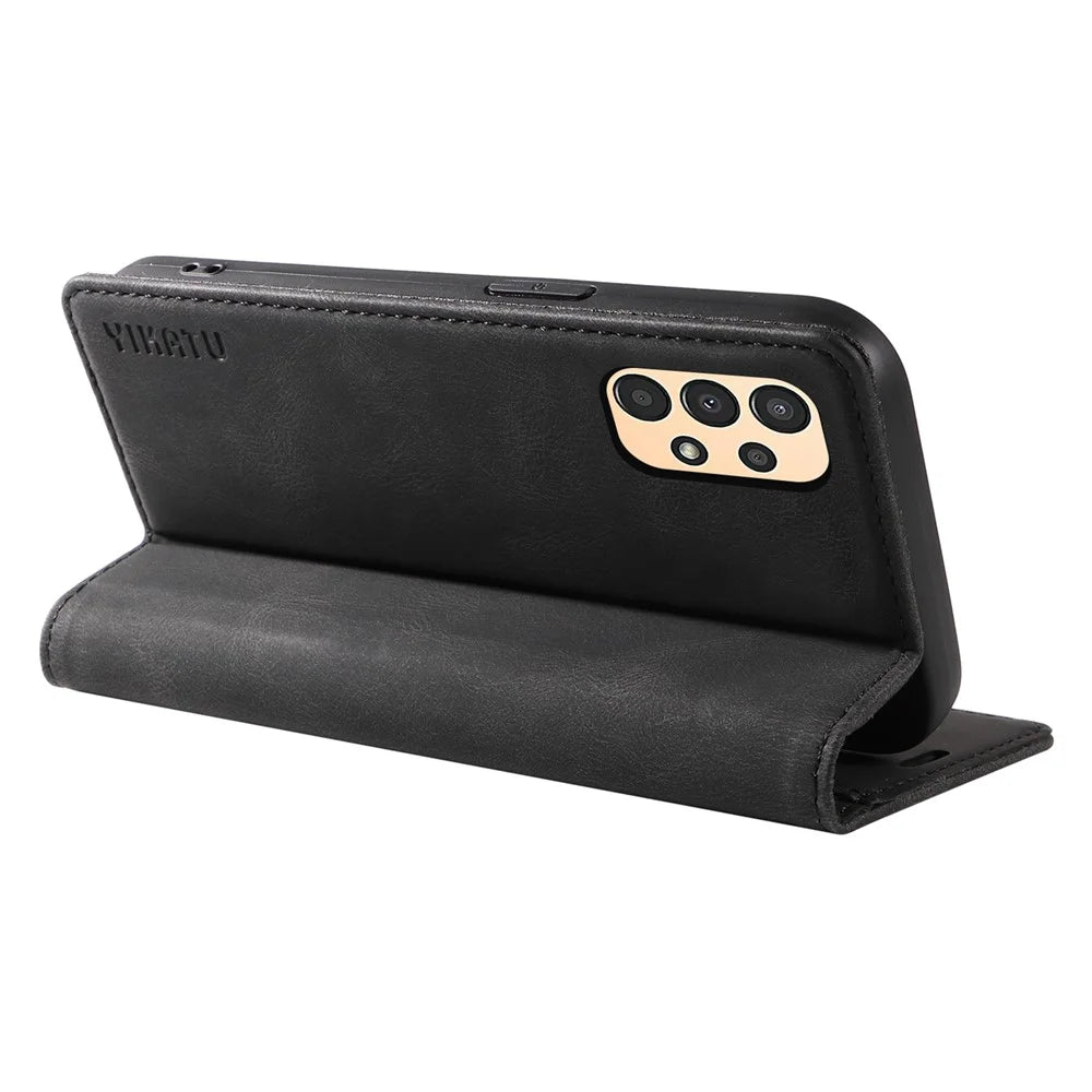 YIKATU YK-004 For Samsung Galaxy A52 4G / A52s 5G / A52 5G Skin-touch Leather Phone Case Anti-fall Wallet Stand Cover - Black - 4