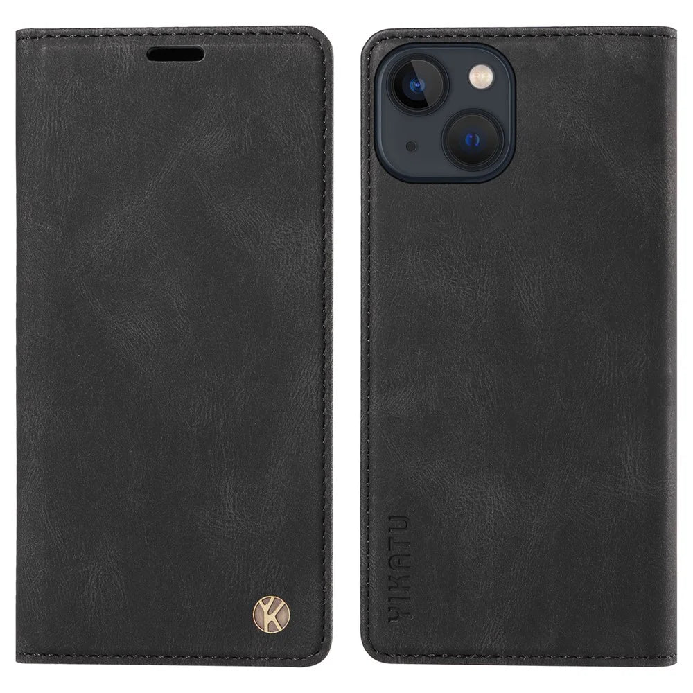 YIKATU YK-004 For iPhone 15 Magnetic Auto-absorbed PU Leather Shell Phone Wallet Stand Cover - Black - 1