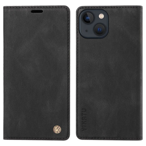 YIKATU YK-004 For iPhone 15 Magnetic Auto-absorbed PU Leather Shell Phone Wallet Stand Cover - Black - 1