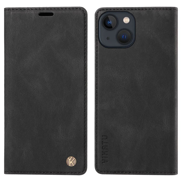 YIKATU YK-004 For iPhone 15 Magnetic Auto-absorbed PU Leather Shell Phone Wallet Stand Cover - Black - 1