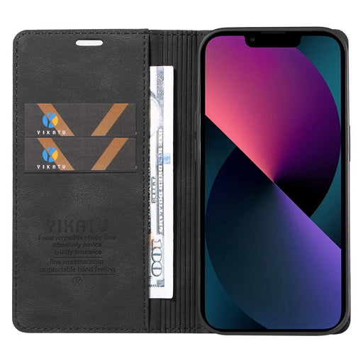 YIKATU YK-004 For iPhone 15 Magnetic Auto-absorbed PU Leather Shell Phone Wallet Stand Cover - Black - 2