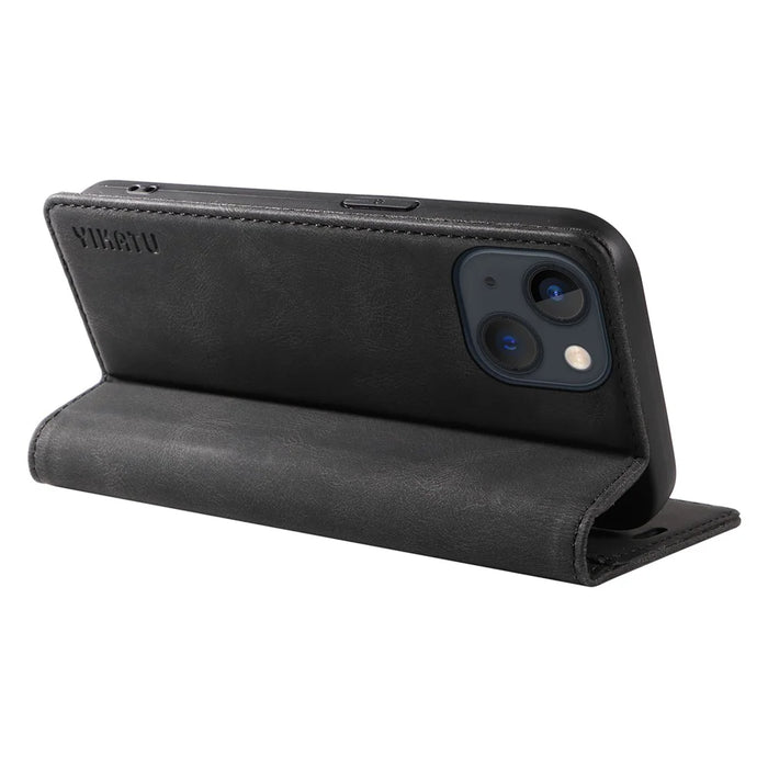 YIKATU YK-004 For iPhone 15 Magnetic Auto-absorbed PU Leather Shell Phone Wallet Stand Cover - Black - 4