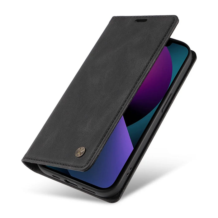 YIKATU YK-004 For iPhone 15 Magnetic Auto-absorbed PU Leather Shell Phone Wallet Stand Cover - Black - 5