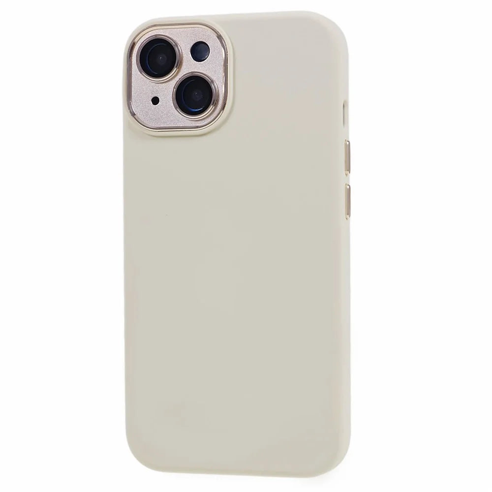 For iPhone 15 Liquid Silicone+PC Phone Cover Aluminum Alloy+Tempered Glass Lens Protection Back Case - Antique White - 3