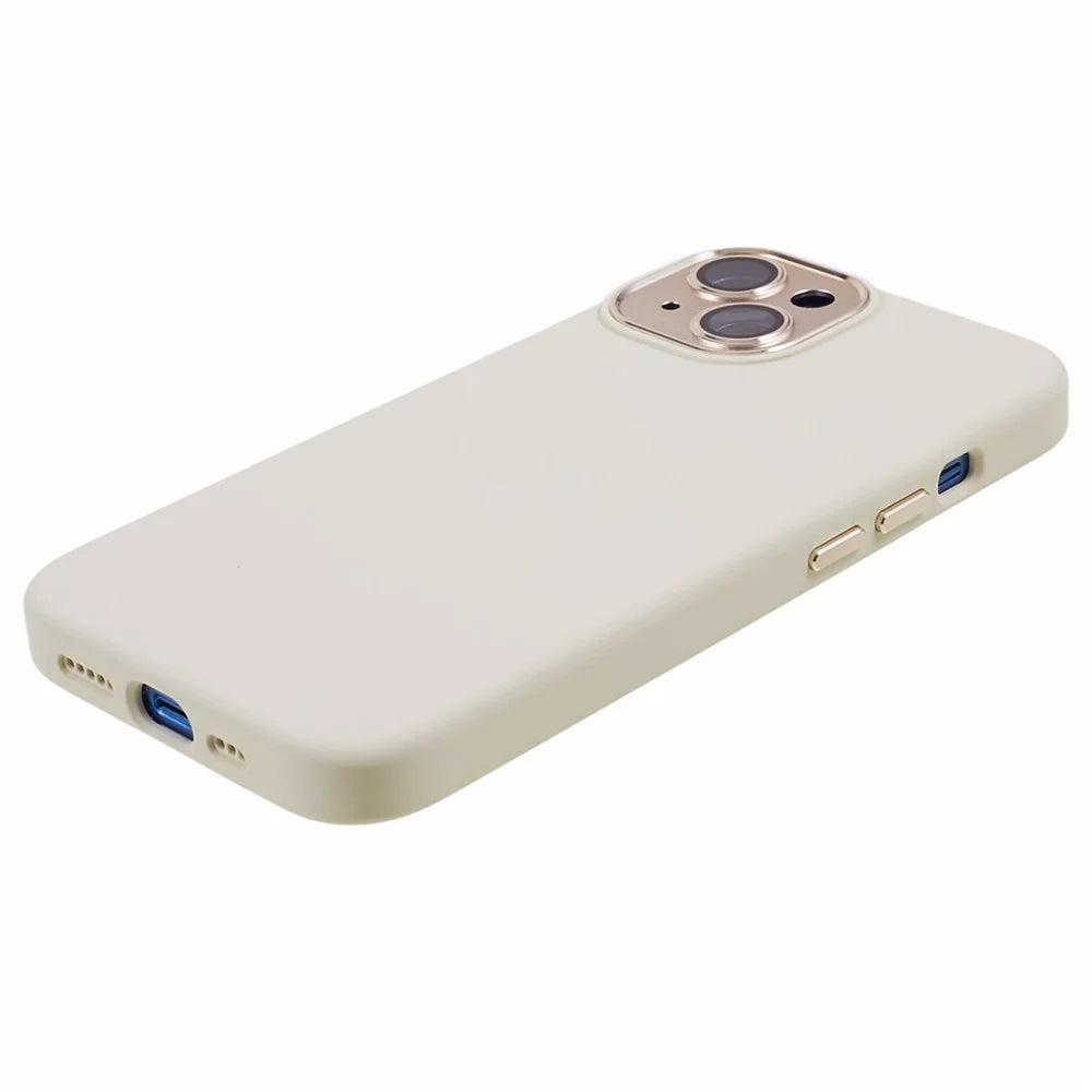 For iPhone 15 Liquid Silicone+PC Phone Cover Aluminum Alloy+Tempered Glass Lens Protection Back Case - Antique White - 4