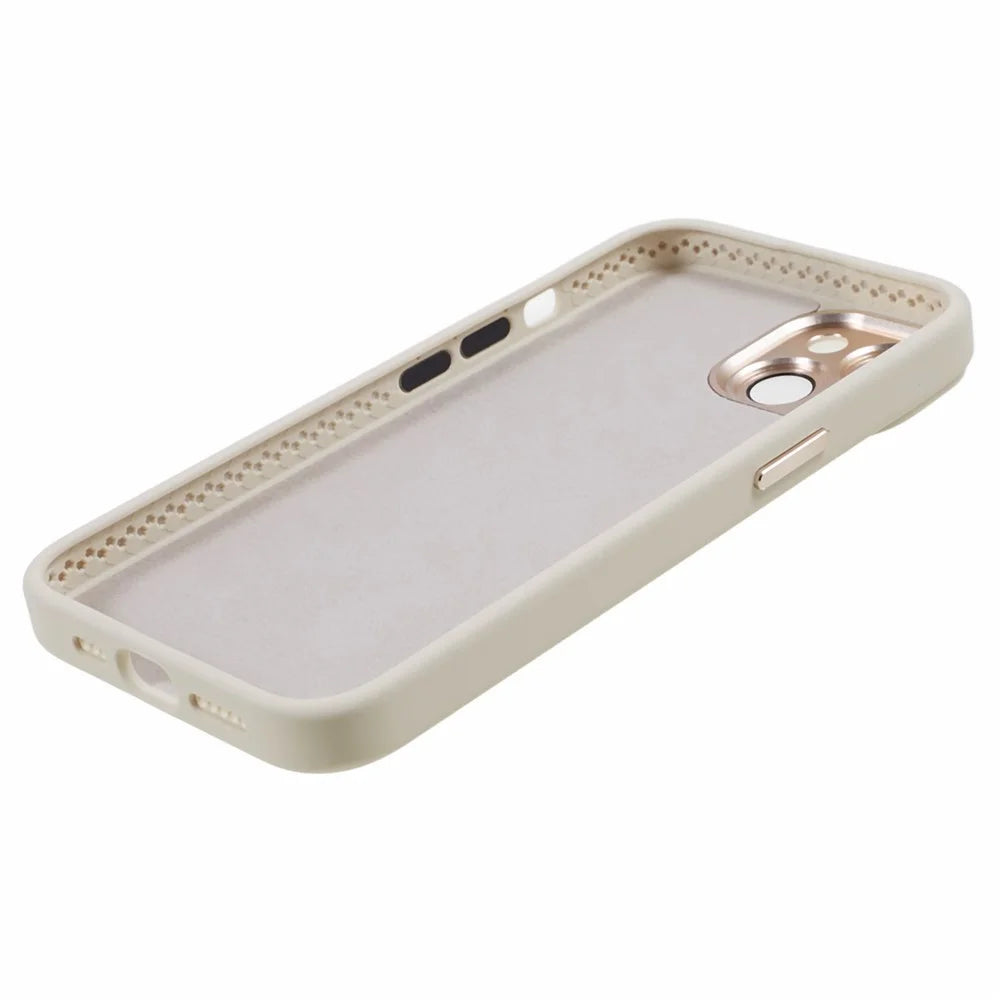 For iPhone 15 Liquid Silicone+PC Phone Cover Aluminum Alloy+Tempered Glass Lens Protection Back Case - Antique White - 6