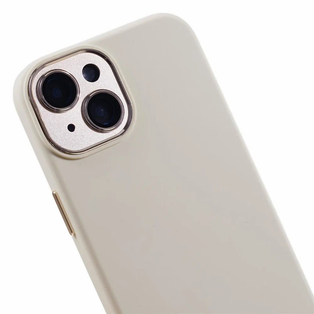 For iPhone 15 Liquid Silicone+PC Phone Cover Aluminum Alloy+Tempered Glass Lens Protection Back Case - Antique White - 7