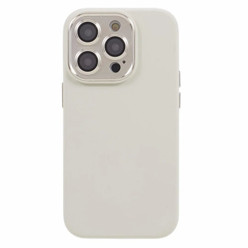 For iPhone 15 Pro Max Metal+Tempered Glass Lens Guard Phone Case Liquid Silicone+PC Protective Cover - Antique White - 1