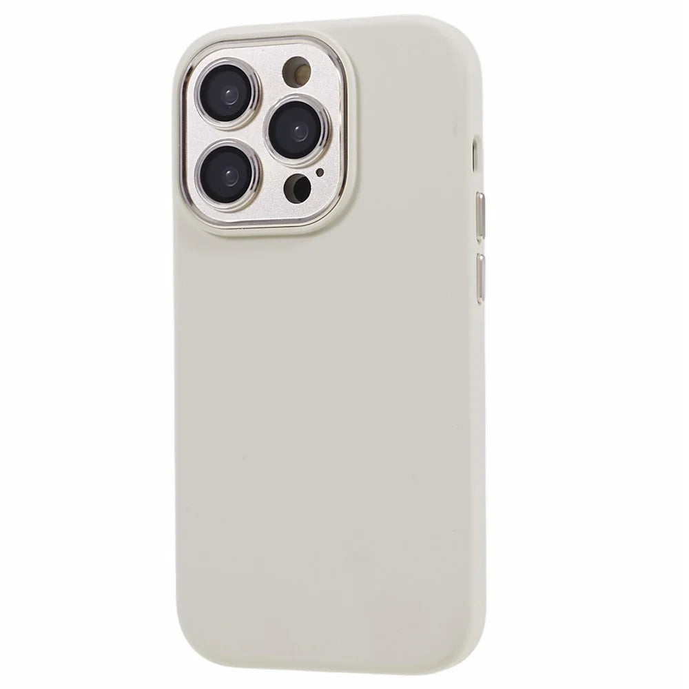 For iPhone 15 Pro Max Metal+Tempered Glass Lens Guard Phone Case Liquid Silicone+PC Protective Cover - Antique White - 3